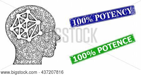 Mesh Human Barin Network Image, And 100 Percent Potency Blue And Green Rectangle Textured Watermarks