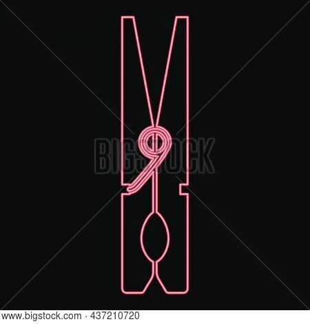 Neon Clothespeg Red Color Vector Illustration Flat Style Light Image