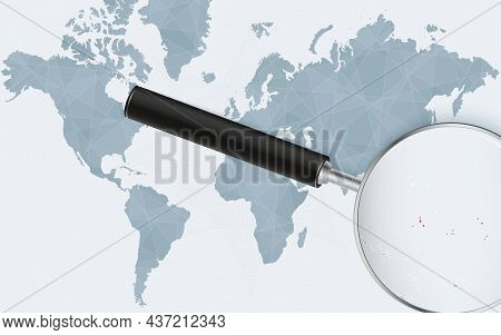 World Map With A Magnifying Glass Pointing At Kiribati. Map Of Kiribati With The Flag In The Loop. V