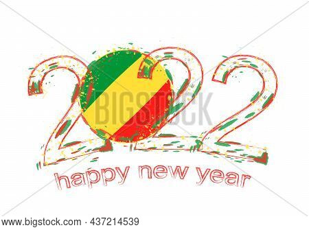 Happy New 2022 Year With Flag Of Congo. Holiday Grunge Vector Illustration.