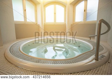 Modern Whirpool In The Luxury Wellness With Lovely Sunset