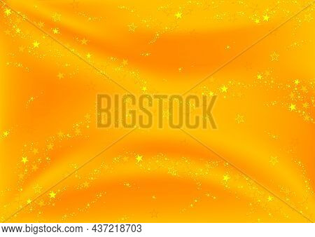 Golden Sparkly Stars Over Orange Billowing Background - Abstract Illustration With Stars And Dotd Wi
