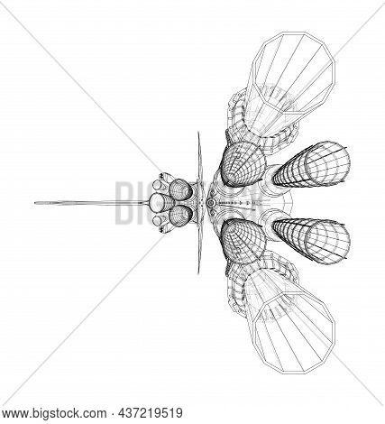 Rocket Carrying Space Shuttle. Vector Rendering Of 3d. Wire-frame Style. Elements Of This Image Furn