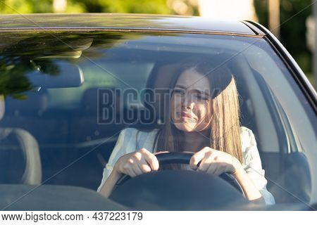 Woman Drives Her Car For The First Time, Tries To Avoid A Car Accident, Is Very Nervous And Scared, 