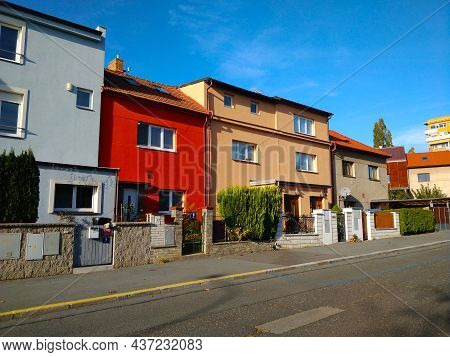 Prague, Czech Republic - October 24, 2021: Small Colorful Houses One Next To Each Other During Beaut