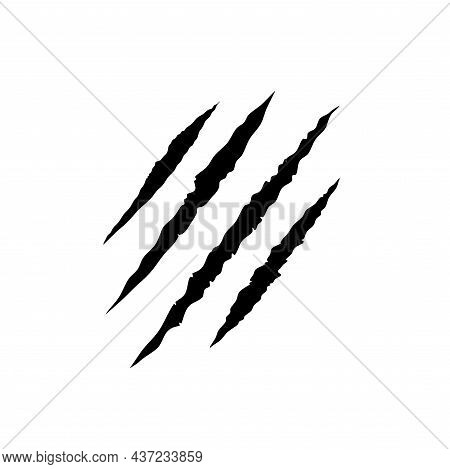 Black Bloody Claws Animal Scratch Scrape Track. Cat, Tiger, Bear, Lion Scratches Paw Shape. Four Nai