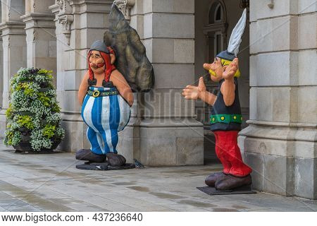 A Coruna, Spain, August 15, 2021. Asterix Y Obelix Comic Character At Salon Del Comic In The City Of