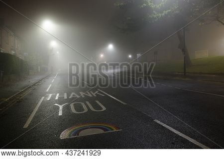 Sheffield, United Kingdom, 8th November, 2020: Thank You Nhs Rainbow Painted On Glossop Road Outside