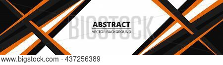 Geometric Abstract Wide Horizontal Banner With Orange And Black Lines And Shapes. Colored Modern Spo