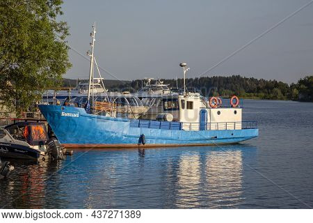 Sortavala, Russia - July 10, 2021: Small Ship At The City Pier In The City Of Sortavala In The Repub