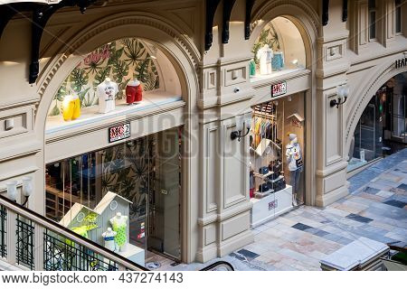 Moscow, Russia - October  14, 2021:   Window Of A  Mc2 Saint Barth    Store. Show Window Of  Mc2 Sai