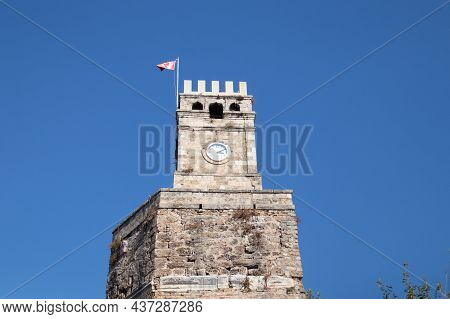 Antalya Saat Kulesi. Old Clock Tower In Antalya Old Town, Kaleici, Turkey.