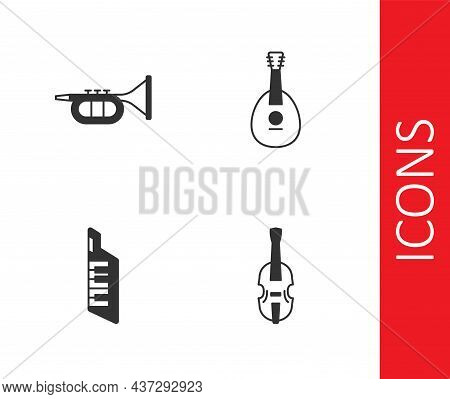 Set Violin, Trumpet, Keytar And Mandolin Icon. Vector