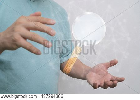 Research. Science, Analysis, Business, Optics Concept. Businessman Scientist Detective Cartoon Hand 