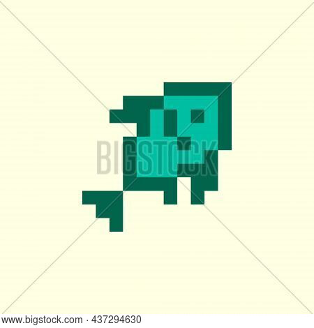 Colorful Simple Flat Pixel Art Illustration Of Cartoon Diagonal Abstract Green Fish In The Style Of 