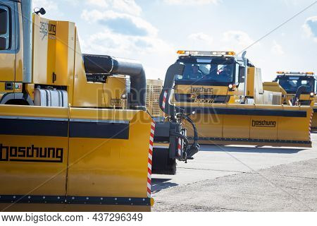Kyiv, Ukraine - October 29, 2019: Boschung Jetbroom 9600 Snow Removal. Multifunctional Dump Truck Cl