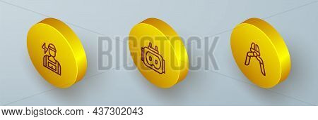 Set Isometric Line Electrician, Tee Plug Electric And Pliers Tool Icon. Vector
