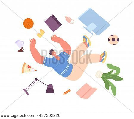 Man Falling Down. Office Guy Accident, Person Doing Error In Work. Life Crisis, Failure Or Problems.