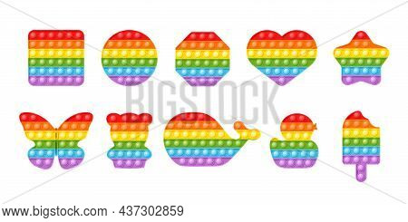 Pop It Game Set. Inspire Fidget Toys, Simple Rainbow Bubbles. Antistress Elements, Popping Gadget Fo