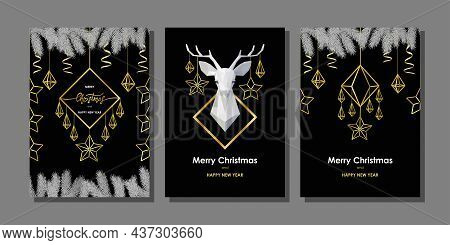 Christmas And New Year Scandinavian Style Cards Set