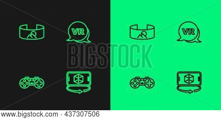 Set Line 3d Modeling, Gamepad, 360 Degree View And Virtual Reality Icon. Vector