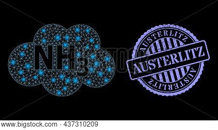 Illuminated Network Ammoniac Cloud With Lightspots, And Austerlitz Blue Round Scratched Stamp Seal. 