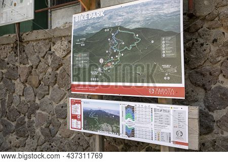 Monte Amiata (si), Italy - August 01, 2021: Amiata Free Ride Map On The Top Of Monte Amiata (1738 Mt