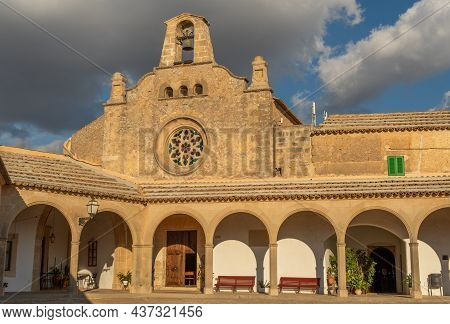 Monti-sion Monastery At Sunset. Main Facade Of The Church. Island Of Mallorca, Spain