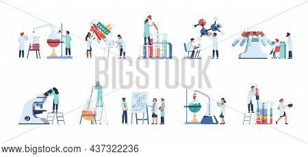 Scientists Work. Scientific Researches And Discoveries. Biologists Or Physicists Exploration. Chemis