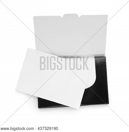 Package Of Facial Oil Blotting Tissues On White Background, Top View. Mattifying Wipes