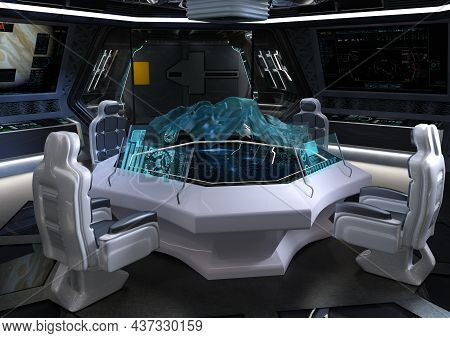 3d Rendering Of A Futuristic Sceince Fiction Spaceship Control Center