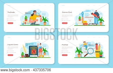 Proofreader Web Banner Or Landing Page Set. Printing House Technology Process