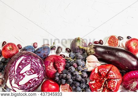 Blue, Red And Purple Food. Culinary Background Of Fruits And Vegetables