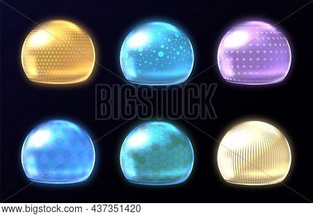 Different Energy Protection Spheres Set. Science Fiction Deflector Elements, Firewall Absolute Prote