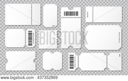 Empty Ticket Template. Concert Movie Theater And Boarding Blank White Tickets, Lottery Coupons With 