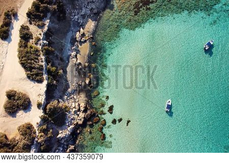 Aerial Drone View Of The Rocky Coast And The Mediterranean Sea Near The Scenic Aphrodite Trail In Th