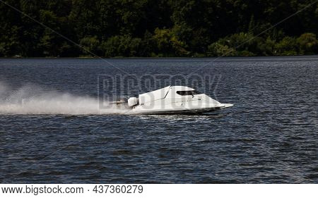 Sport. Motor Boat Races. Speed, Water Sports. Competition On The Water On A Sunny Day