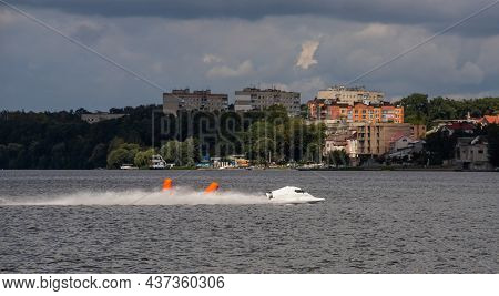 Sport. Motor Boat Races. Speed, Water Sports. Competition On The Water On A Sunny Day