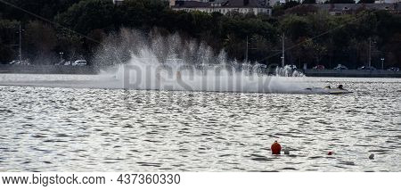 Sport. Motor Boat Races. Speed, Water Sports. Competition On The Water On A Sunny Day