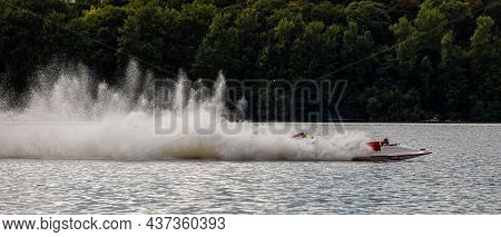 Sport. Motor Boat Races. Speed, Water Sports. Competition On The Water On A Sunny Day