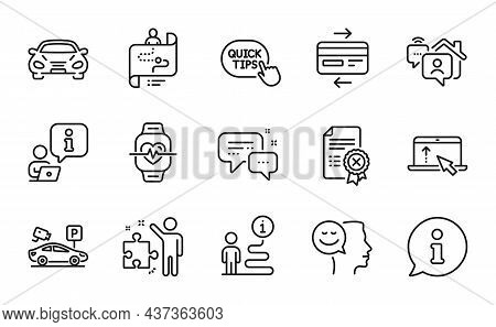 Technology Icons Set. Included Icon As Credit Card, Swipe Up, Work Home Signs. Reject Certificate, C