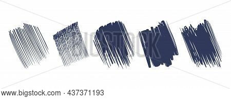Hand Drawn Textures. Monochrome Strokes And Shades. Hatched Square Shapes. Black Pencil Or Ink Drawi