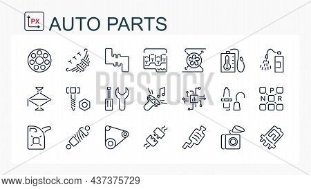 A Set Of Vector Illustrations, Icons From A Thin Line With Car Parts. Car Service. Auto Parts Store.
