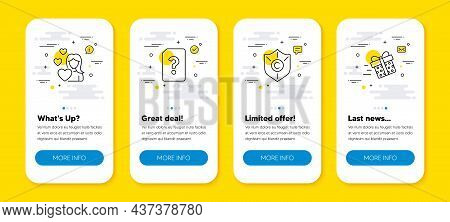 Vector Set Of Copyright Protection, Love And Unknown File Line Icons Set. Ui Phone App Screens With 
