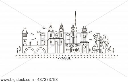 Prague Lineart Illustration. Prague, Czech Line Drawing. Modern Style Prague City Illustration. Hand
