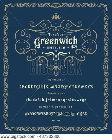 Font Greenwich. Vintage Typeface Design. Old Label