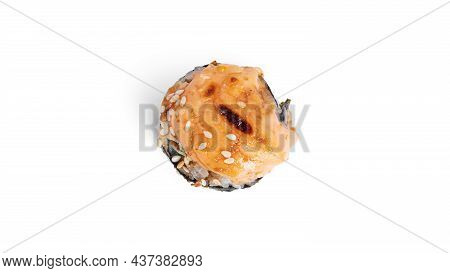Baked Sushi Rolls With Seefood Isolated On White Background. Hosomaki.