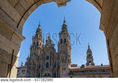View Of The Cathedral Of Santiago De Compostela In The City Of A Coruna In Galicia, Spain