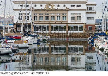 A Coruna, Spain, August 16, 2021. View Of The Real Club Nautico De A Coruna In Galicia, Spain.