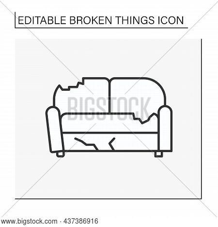 Sofa Line Icon. Destroyed Furniture. Smashed Couch In Living Room. Vandalism, Chaos. Broken Things C